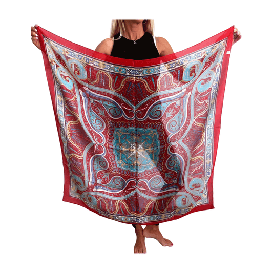 Pañuelo de seda de la india estampado rojo