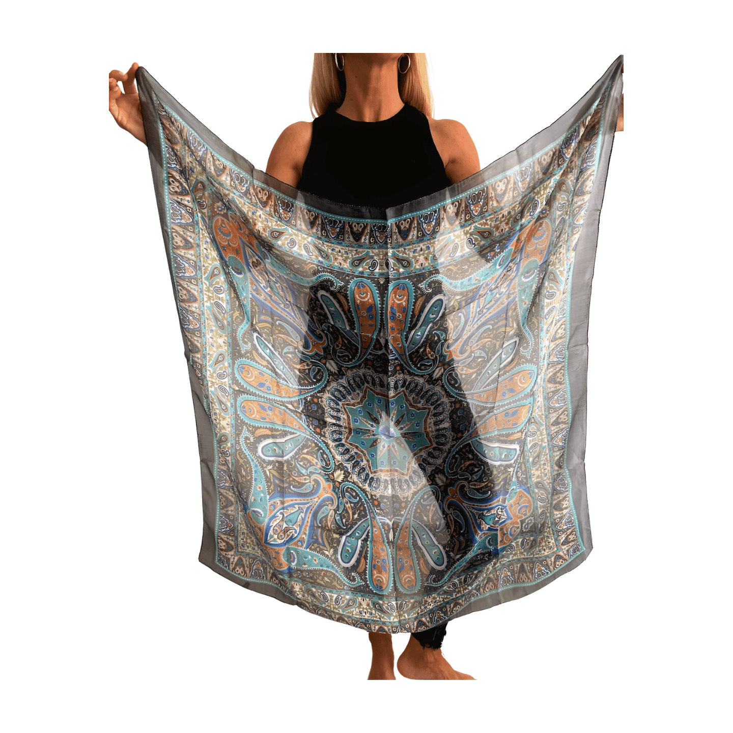 Pañuelo de seda de la india estampado gris
