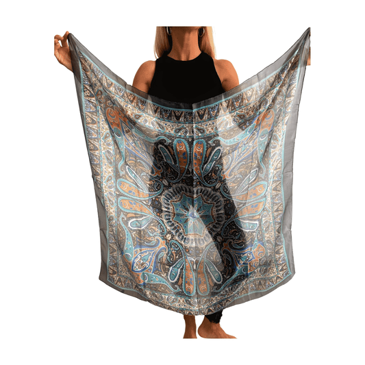Pañuelo de seda de la india estampado gris