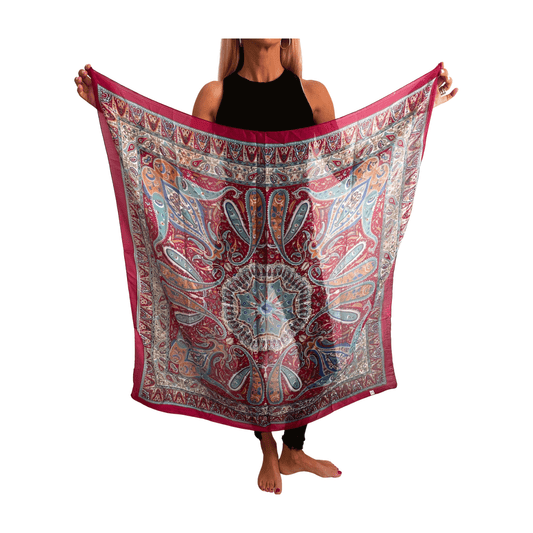 Pañuelo de seda de la india estampado fucsia
