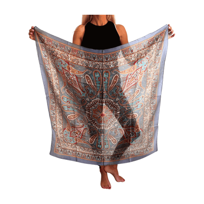 Pañuelo de seda de la india estampado gris azulado