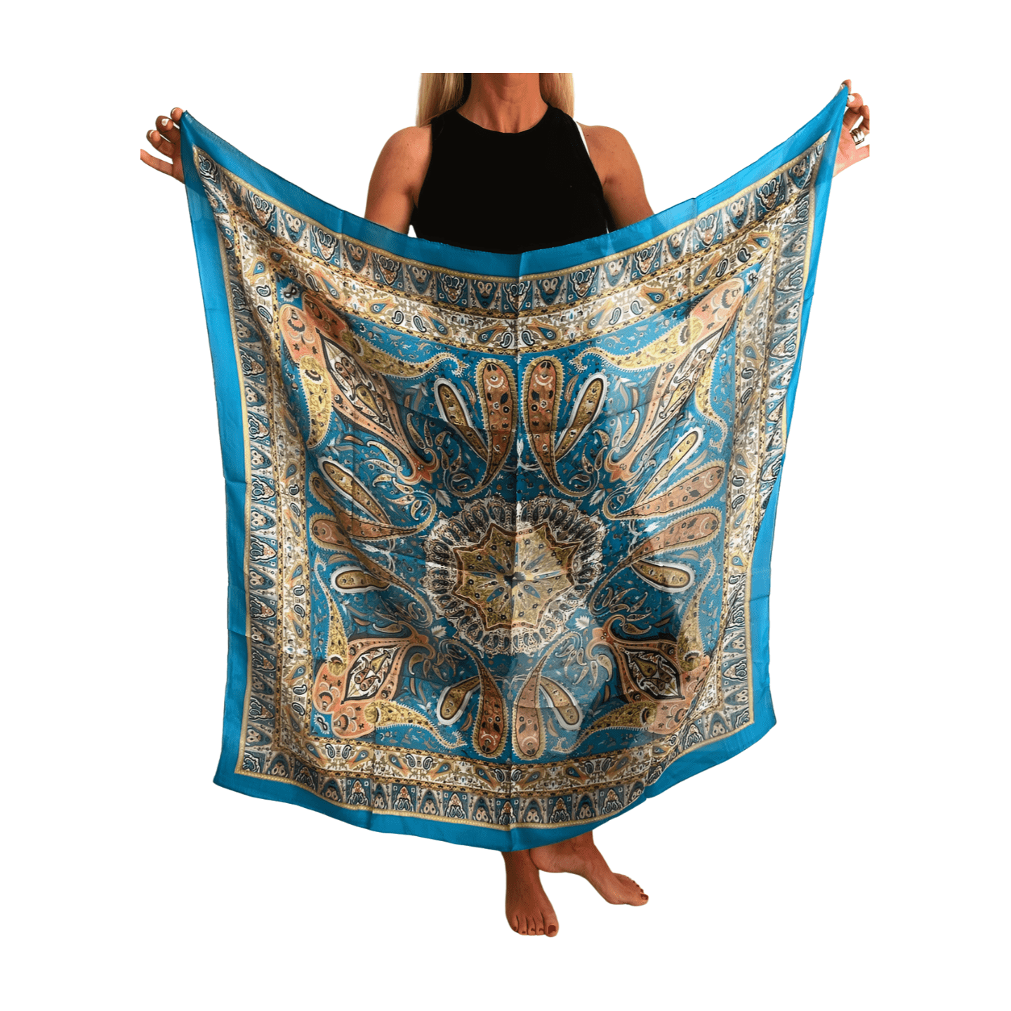 Pañuelo de seda de la india estampado azul