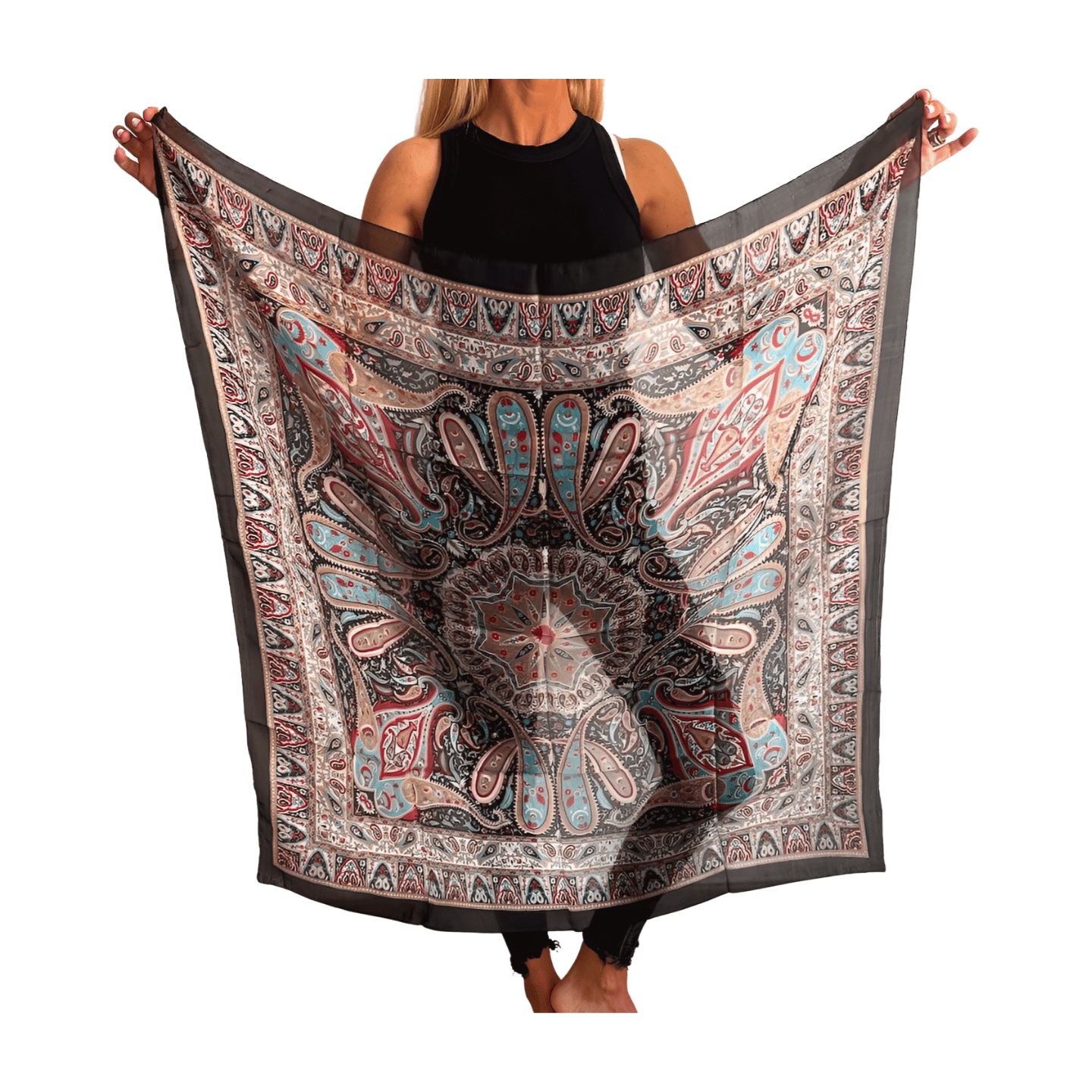 Pañuelo de seda de la india estampado negro