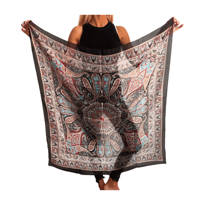 Pañuelo de seda de la india estampado negro