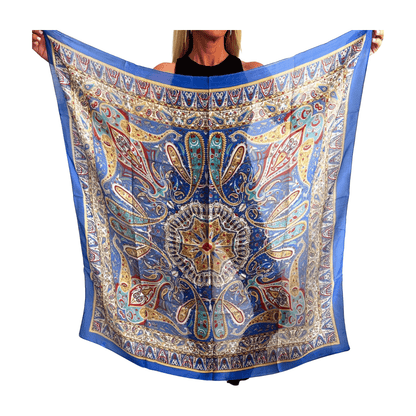 Pañuelo de seda de la india estampado azul