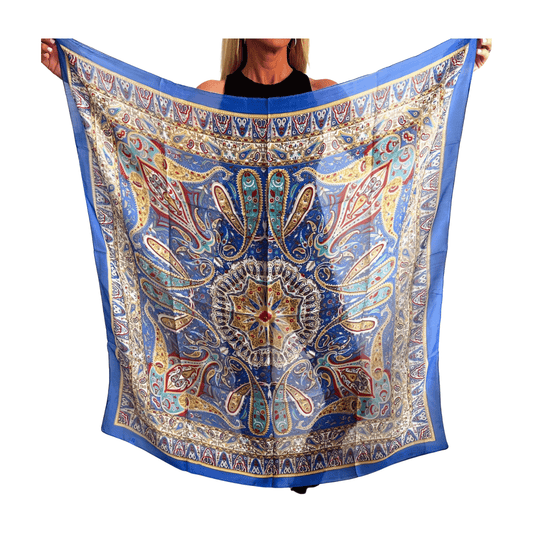 Pañuelo de seda de la india estampado azul