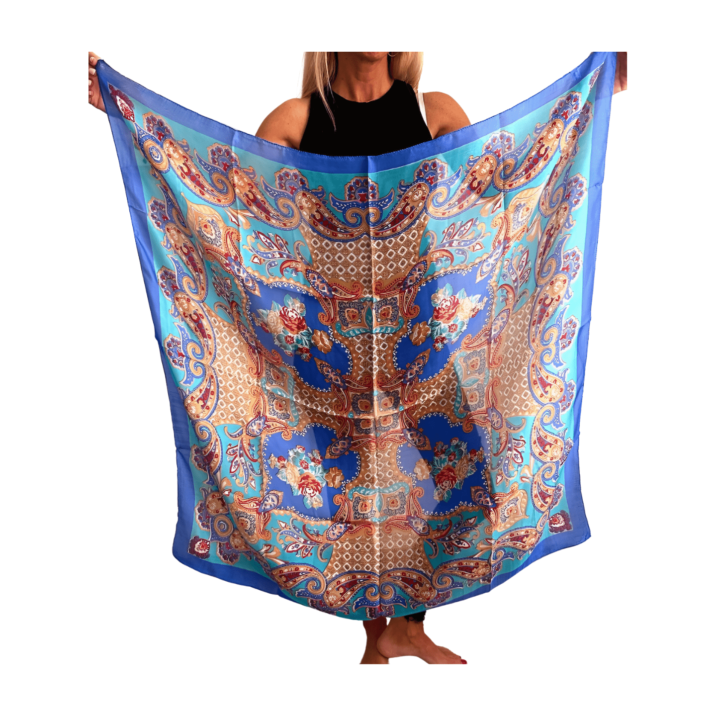 Pañuelo de seda estampado azul