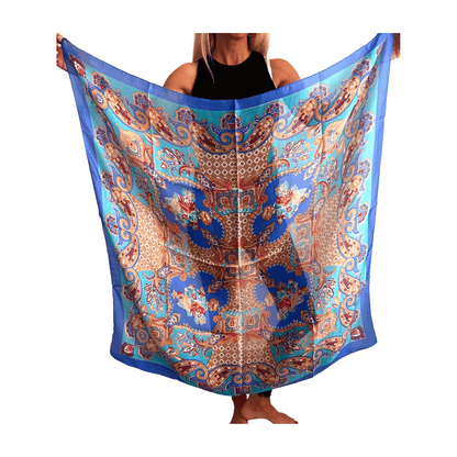 Pañuelo de seda estampado azul