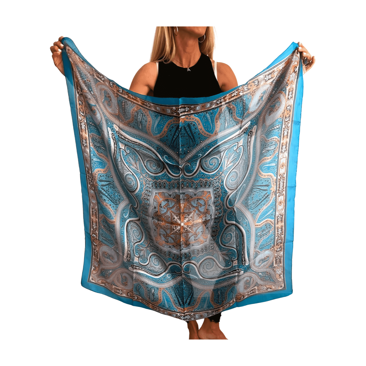 Pañuelo de seda de la india estampado azul