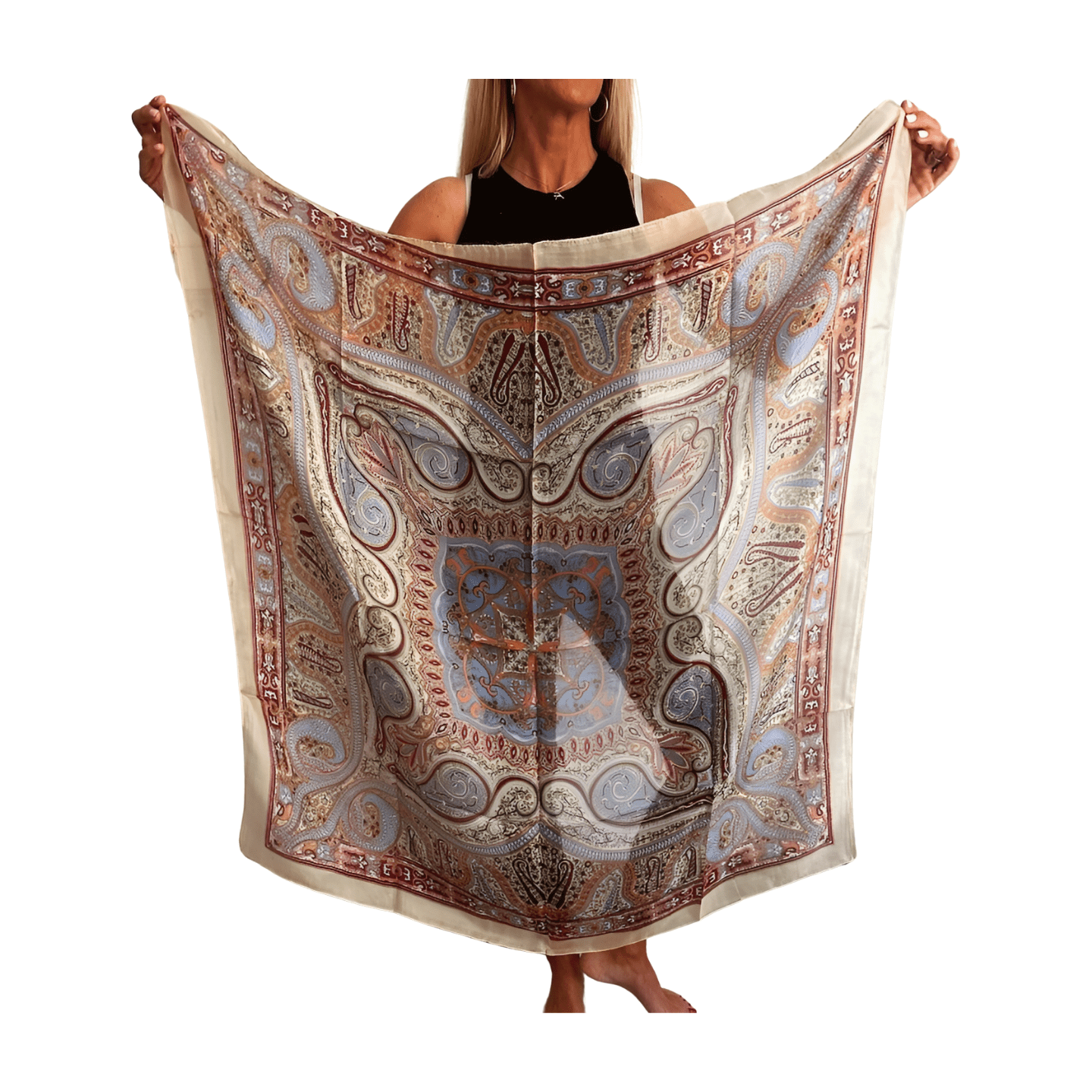 Pañuelo de seda de la india estampado blanco roto