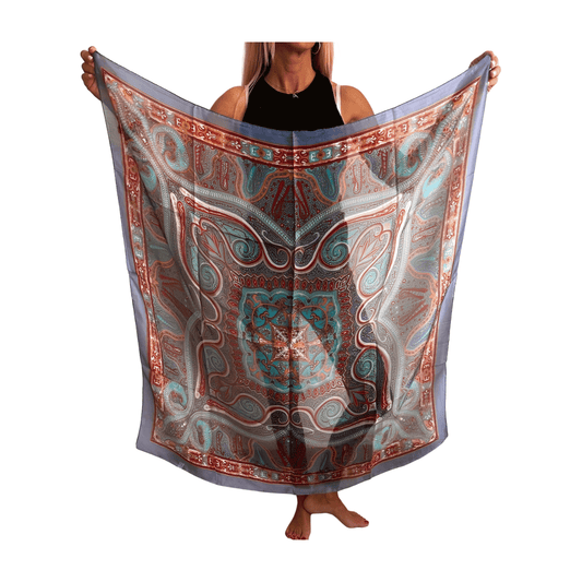 Pañuelo de seda de la india estampado gris azulado