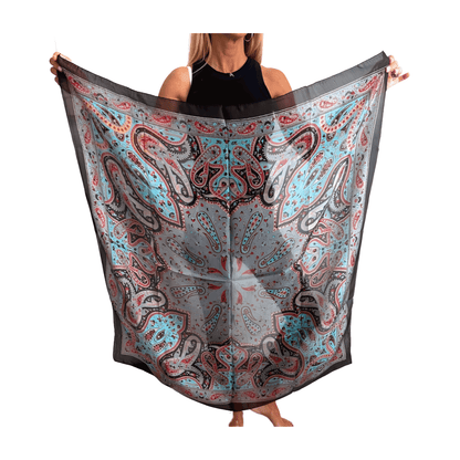 Pañuelo de seda de la india estampado negro