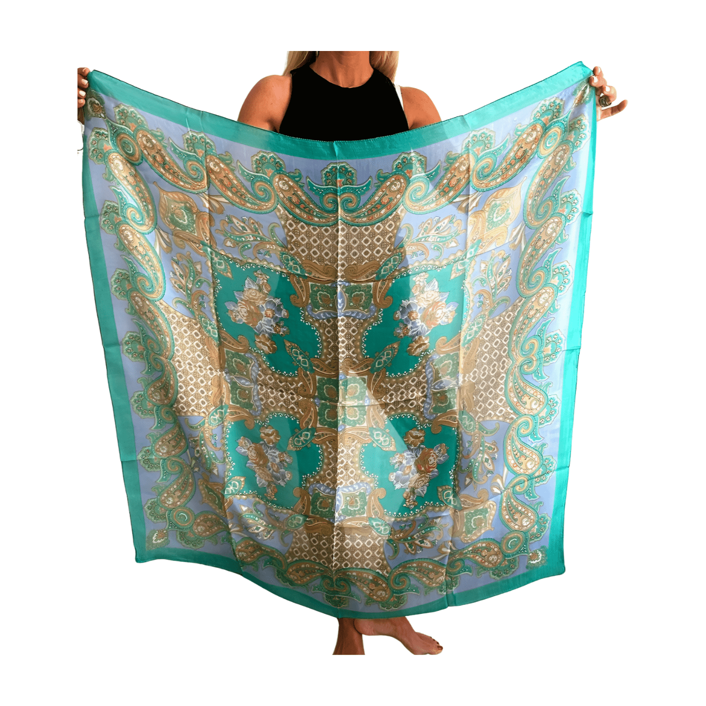 Pañuelo de seda de la india estampado verde