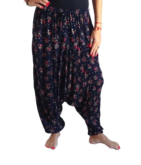 Pantalón afgano indio azul marino con estampado floral