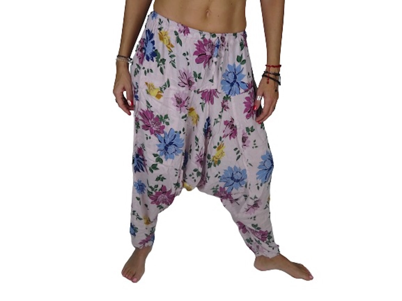 Pantalón afgano indio blanco estampado floral
