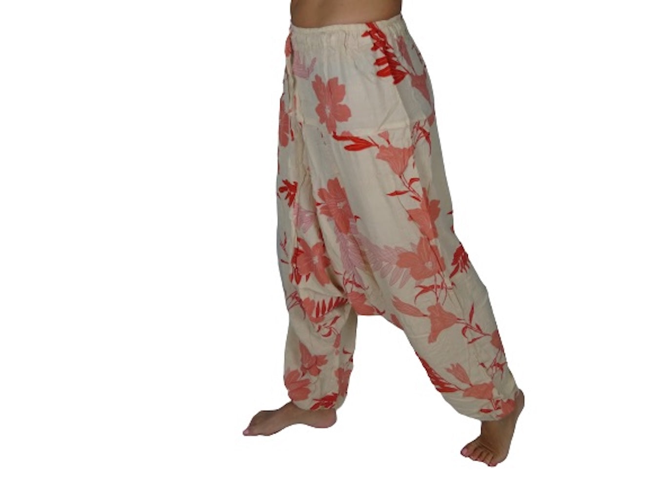 Pantalón afgano indio  blanco roto con estampado floral