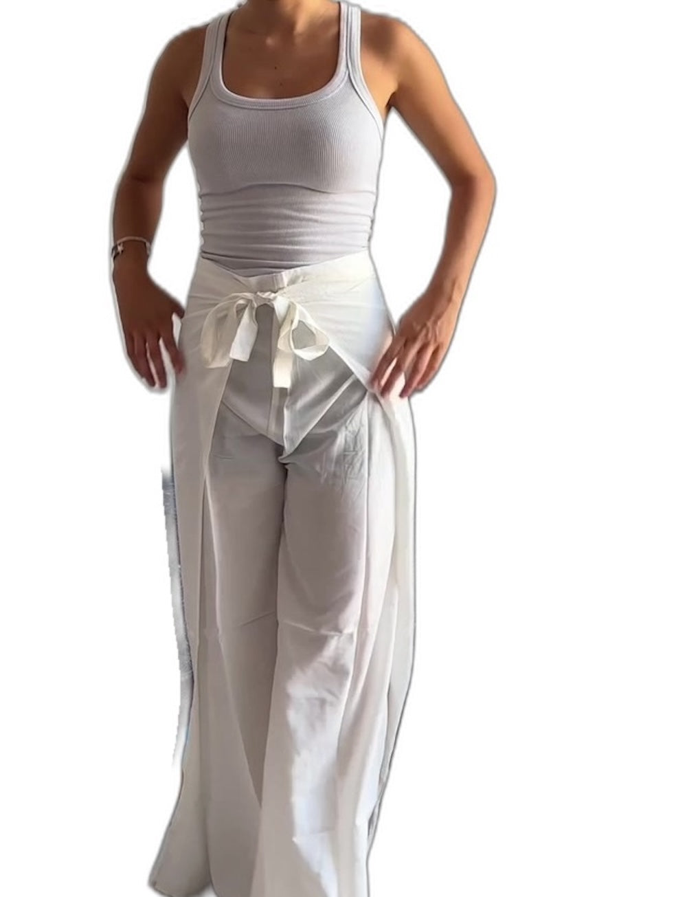Pantalón envolvente de algodón blanco/negro