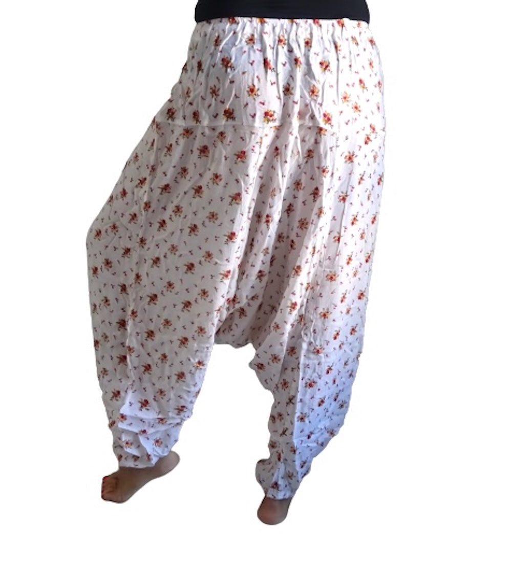 Pantalón afgano indio blanco con estampado floral