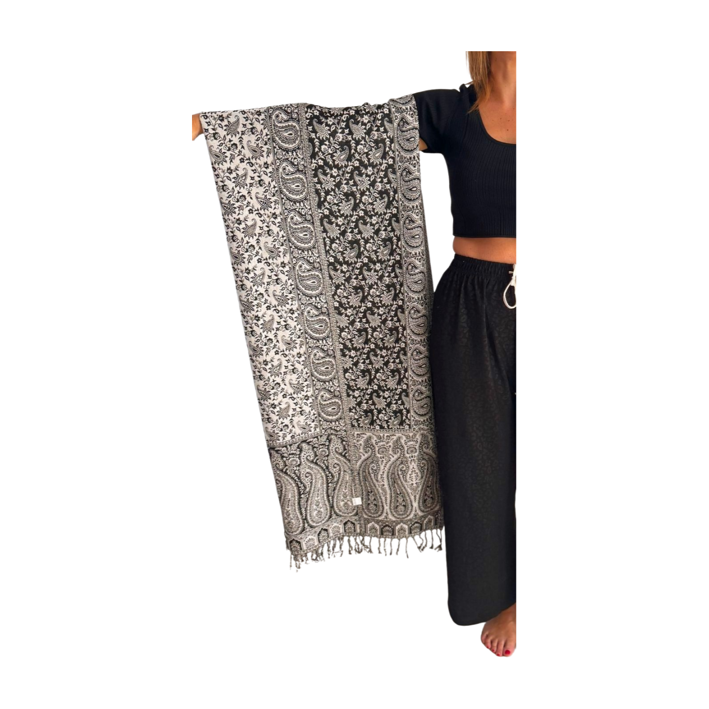 Pashmina de India estampada color negro/blanco