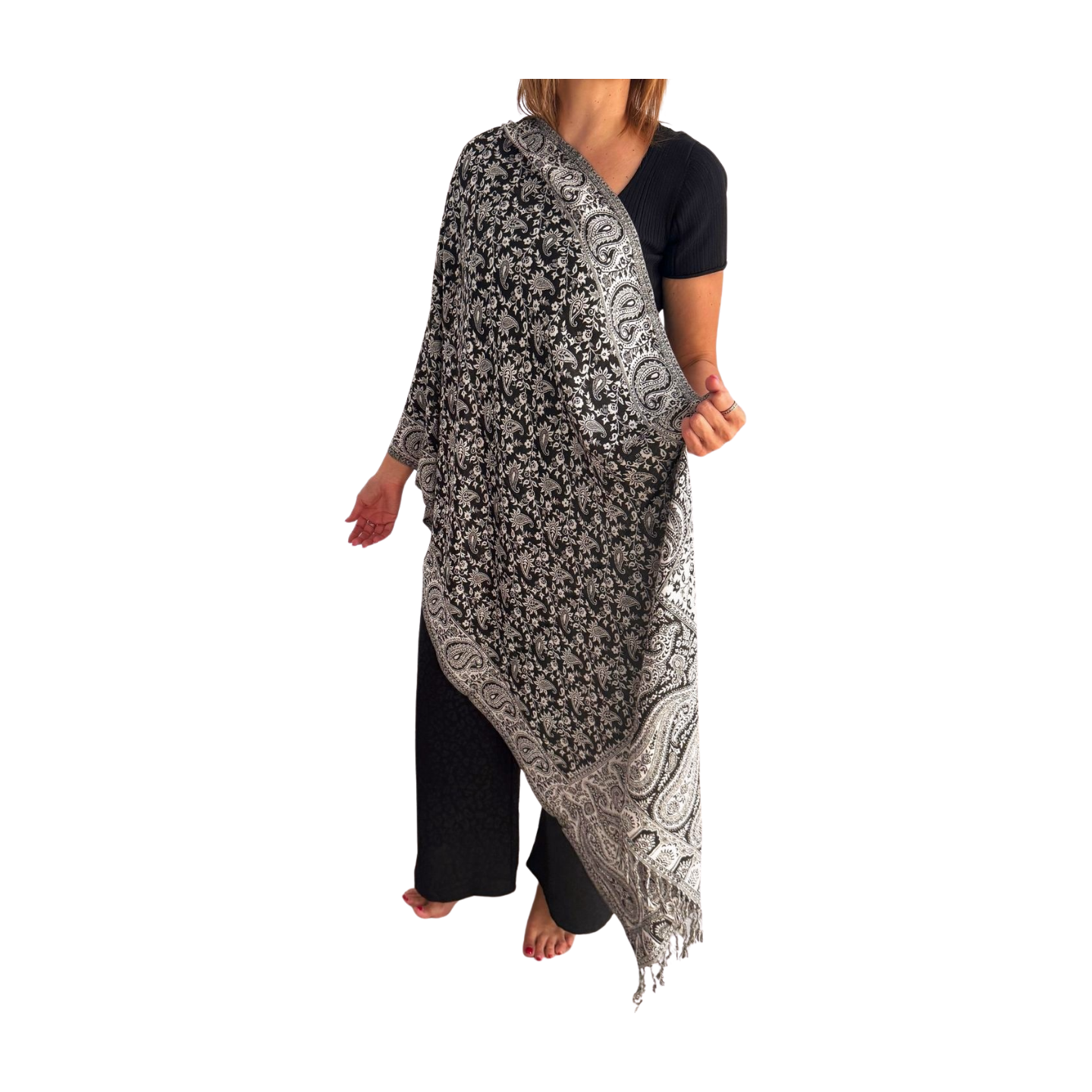 Pashmina de India estampada color negro/blanco