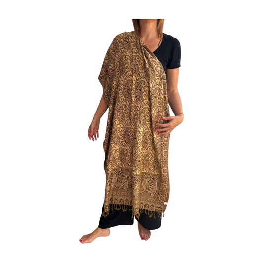 Pashmina india estampada marrón/dorado