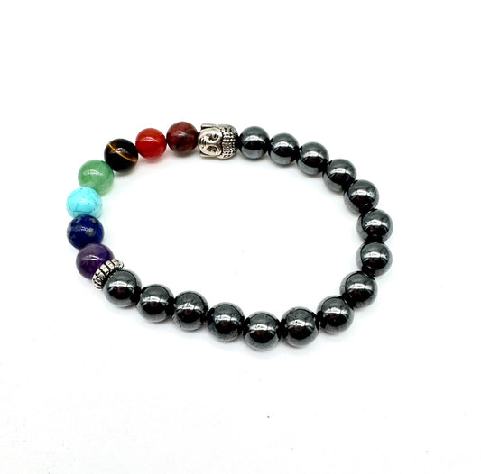 Pulsera elástica de minerales HEMATITES con minerales 7 chakras