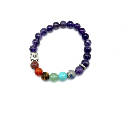 Pulsera elástica de minerales AMATISTA con minerales 7 chakras