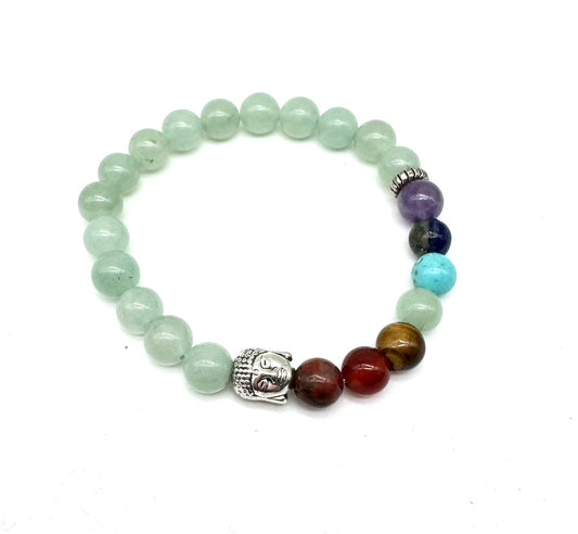 Pulsera elástica de minerales AVENTURINA, 7 chakras y cabeza de Buda