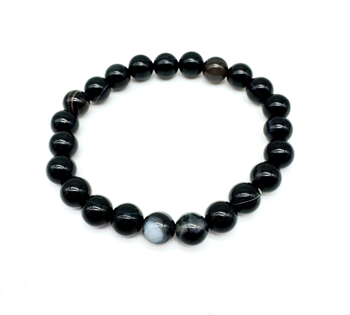 Pulsera elástica de minerales OBSIDIANA NEGRA