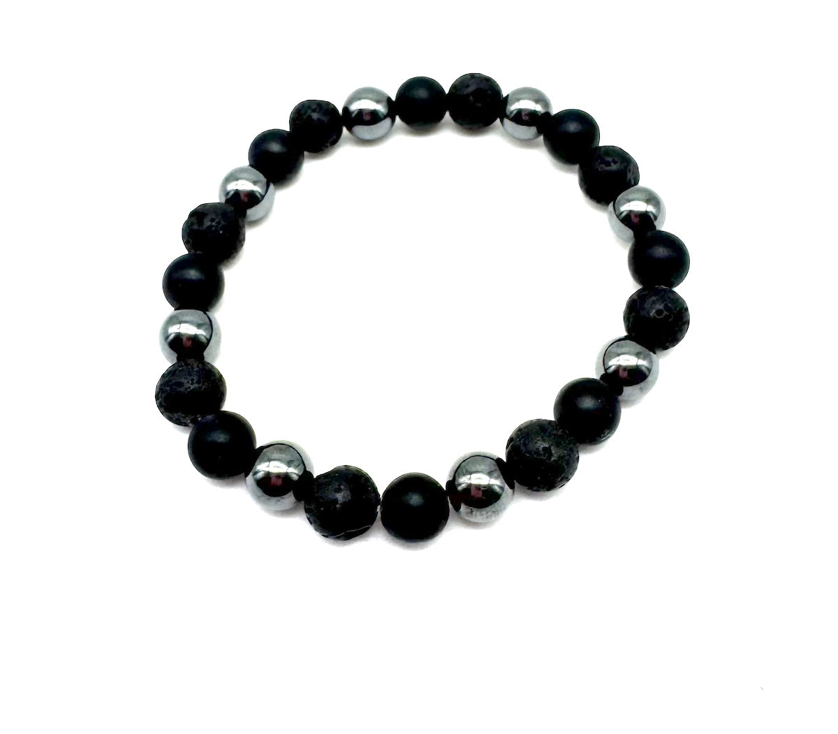 Pulsera elástica de minerales PIEDRA VOLCÁNICA y HEMATITE