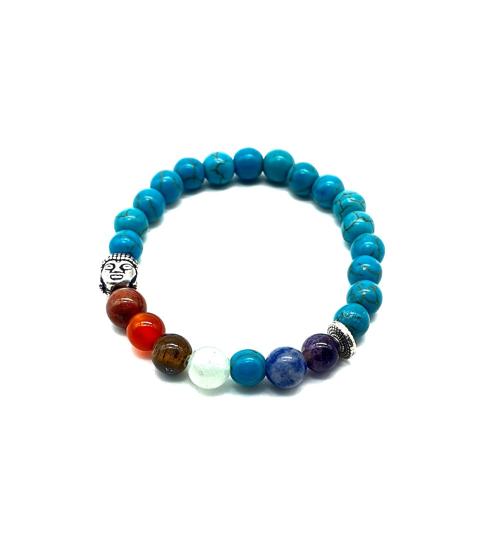 Pulsera elástica de minerales TURQUESA con minerales 7 chakras