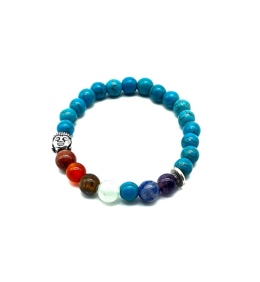Pulsera elástica de minerales TURQUESA con minerales 7 chakras