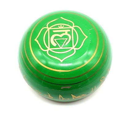 Cuenco tibetano verde de siete metales 4 budhas