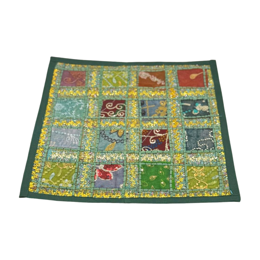 Funda de cojín étnico indio bordado patchwork VERDE BOTELLA