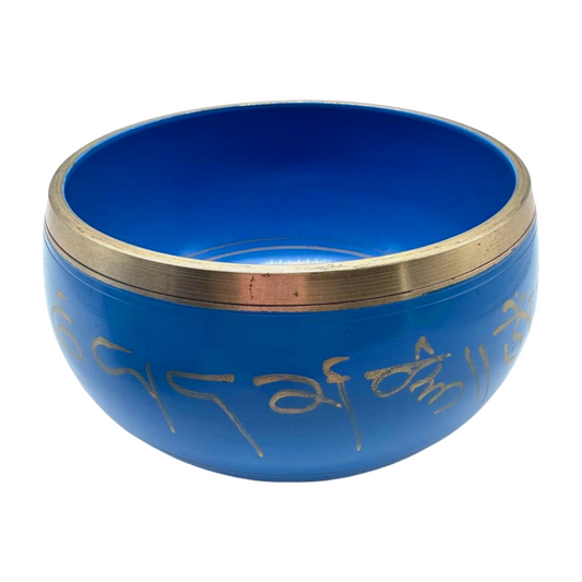 Cuenco tibetano azul de siete metales mantra
