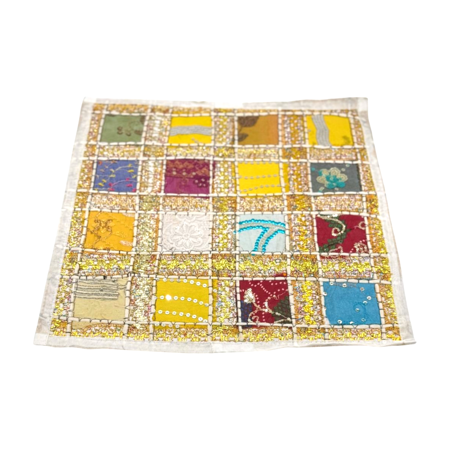 Funda de cojín étnico indio bordado patchwork BLANCO