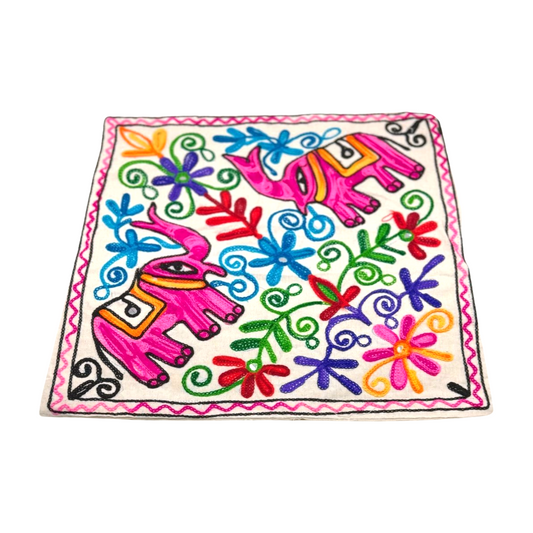 Funda de cojín étnico indio elefantes bordados