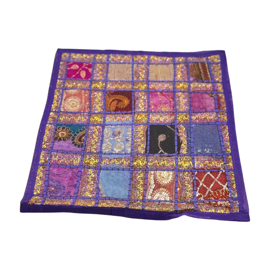 Funda de cojín étnico indio bordado patchwork MORADO