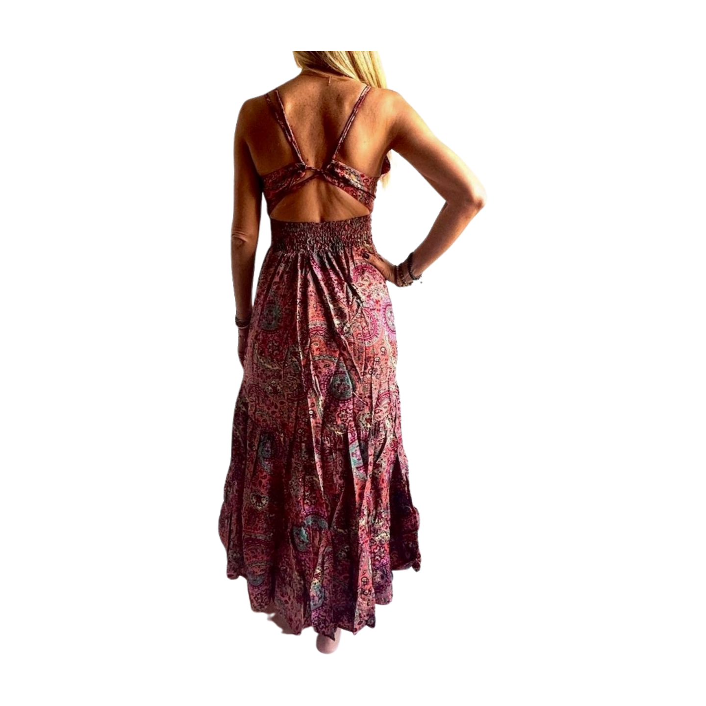 Vestido indio estampado de seda