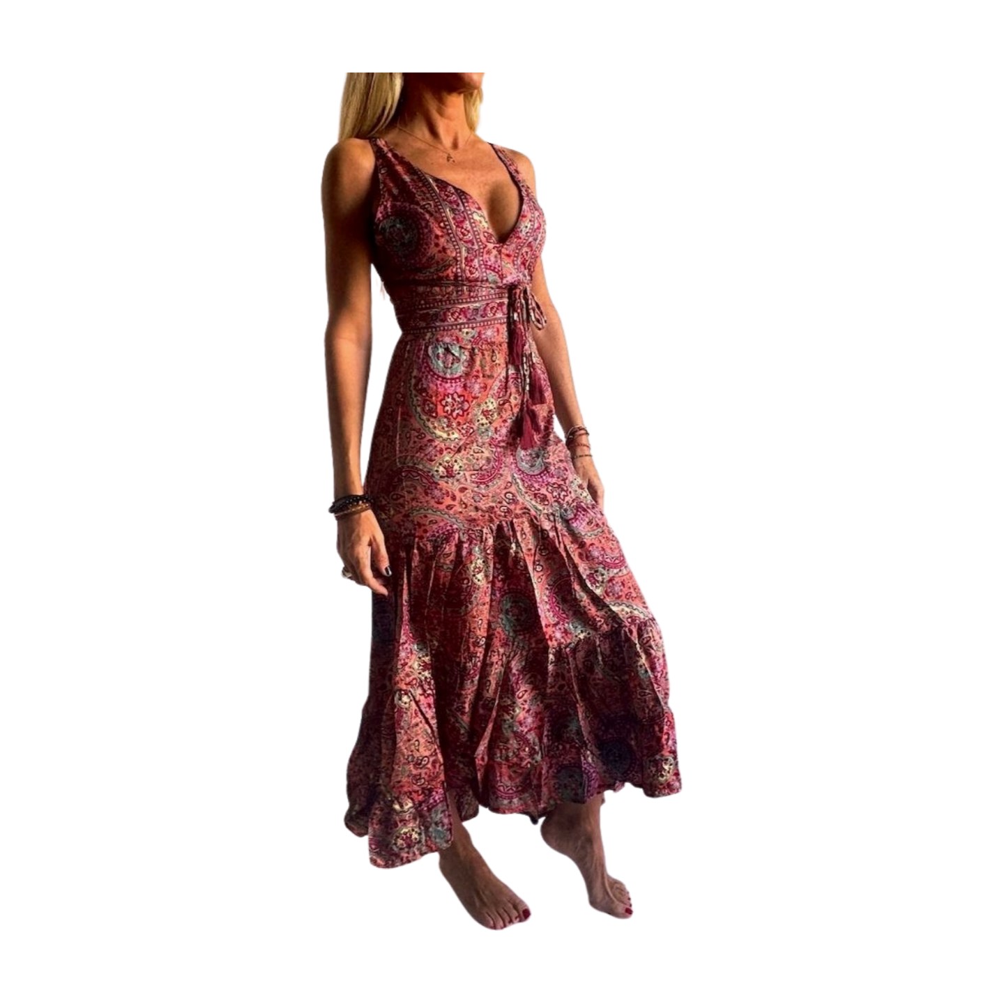 Vestido indio estampado de seda