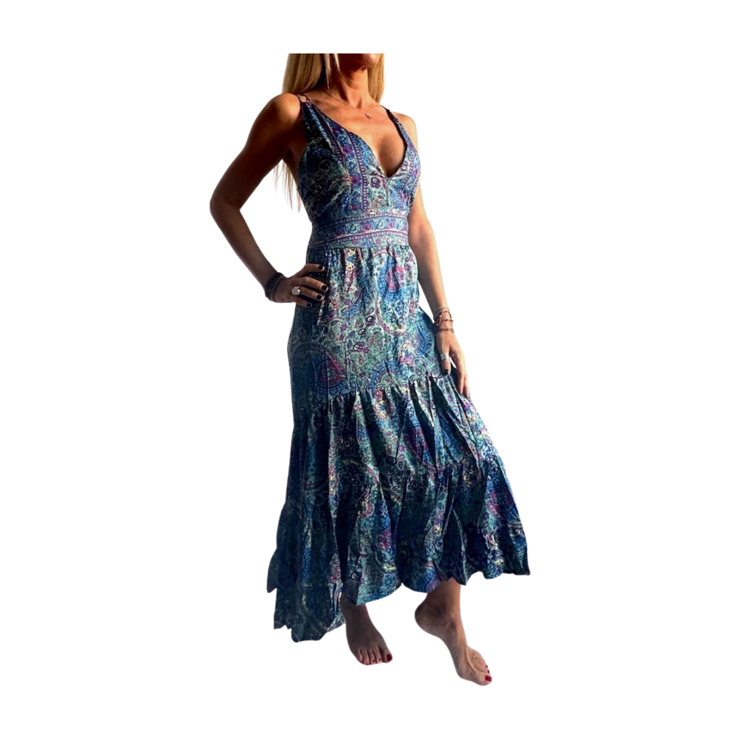 Vestido indio estampado de seda